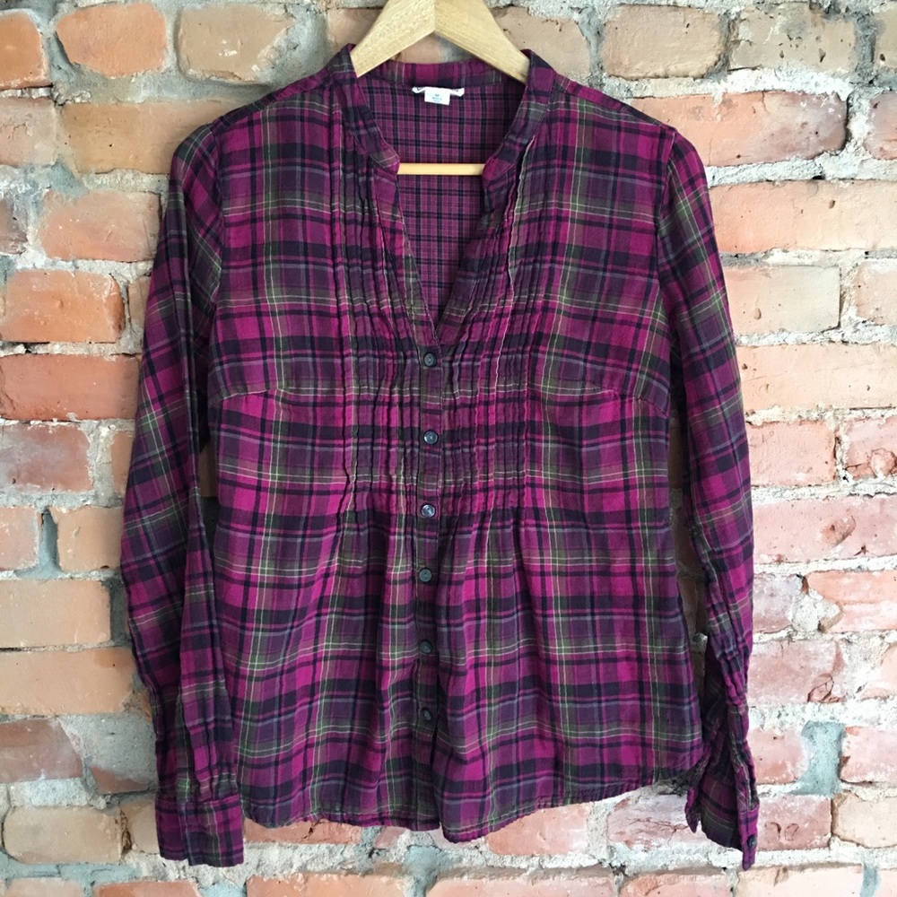 Converse EUC plum plaid button down blouse